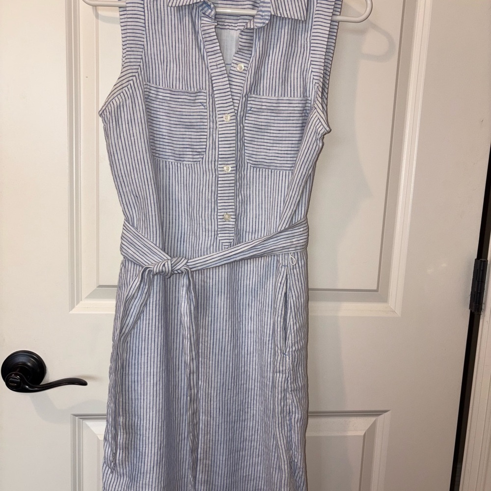 Vineyard Vines linen Striped Sleeveless Shirt Dress